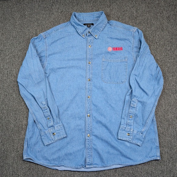 Port Authority Yamaha Denim Shirt 2XL Blue Cotton Workwear Moto Streetwear Vtg — photo 2